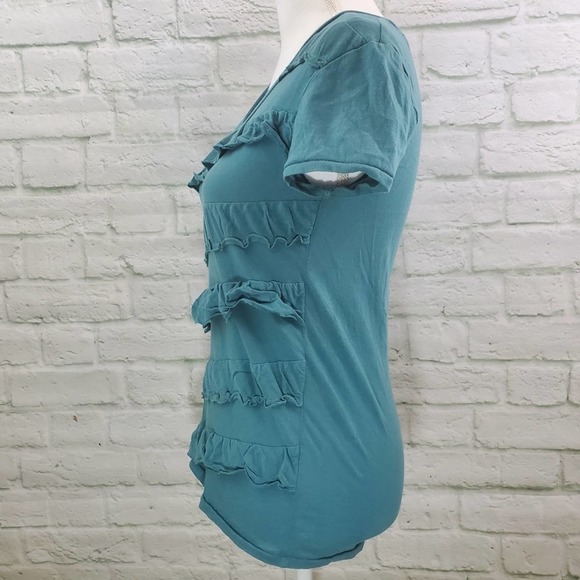 Ann Taylor Loft Ruffle Front Teal Tee Sz. XXS - Picture 6 of 7